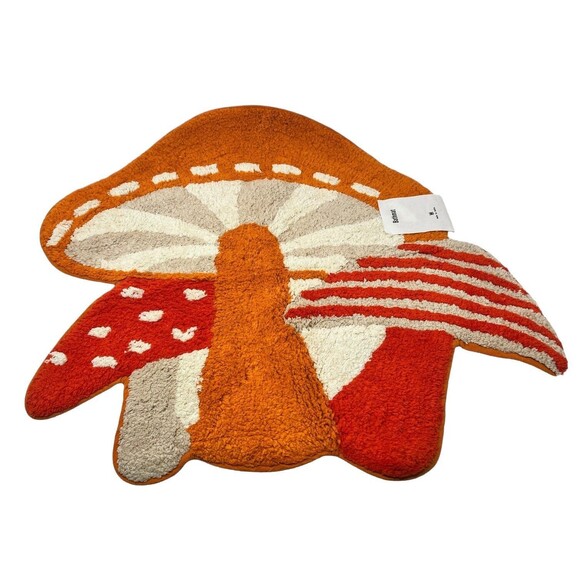Urban Outfitters Mushroom Tufted Shag Bath Mat Boho Rug Orange Red Cotton NEW - Picture 1 of 15